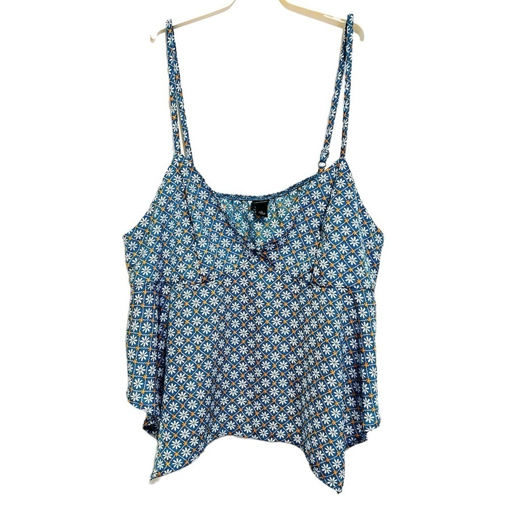 2/$15 Wild Fable Blue Floral Tank Top Orange Print Flowy Summer Top Size Large